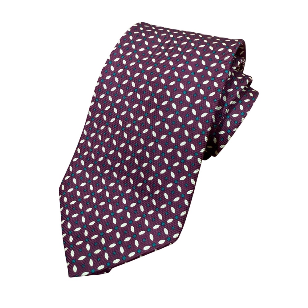 Brooks Brothers‎ Mens Silk Geometric Tie Burgundy Green White Made USA Formal